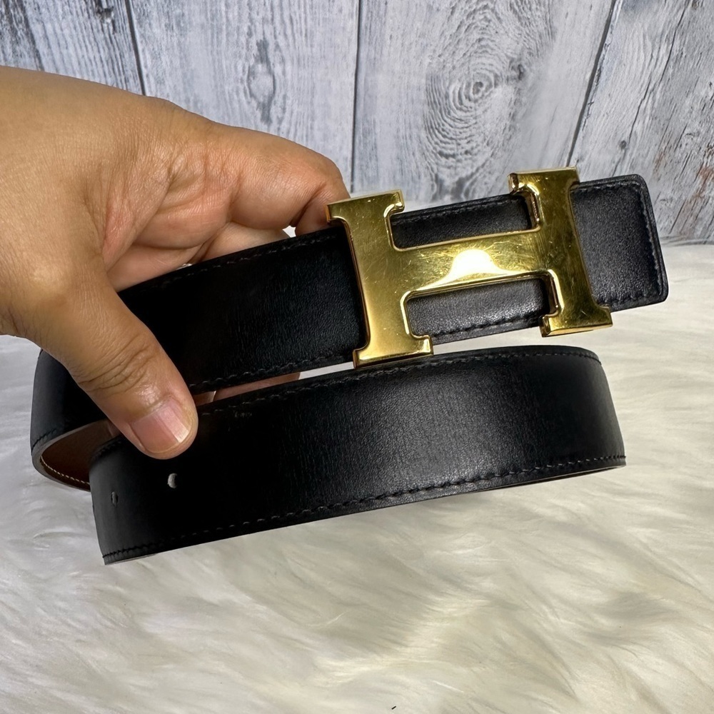 HERMES reversible leather belt in gold hardware - Picture 6 of 16